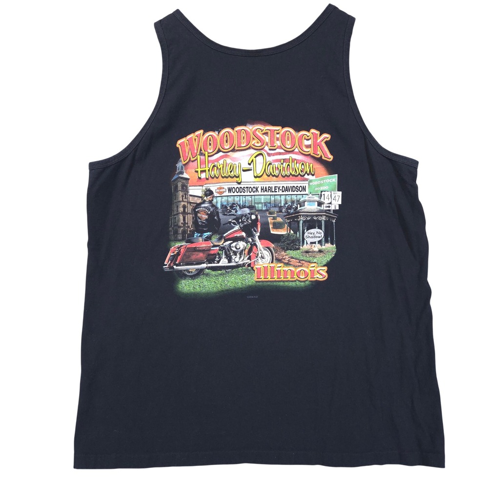 Vtg Harley Davidson Woodstock IL Groundhog Day Tank Top Men's 2X Black‎ USA Y2K